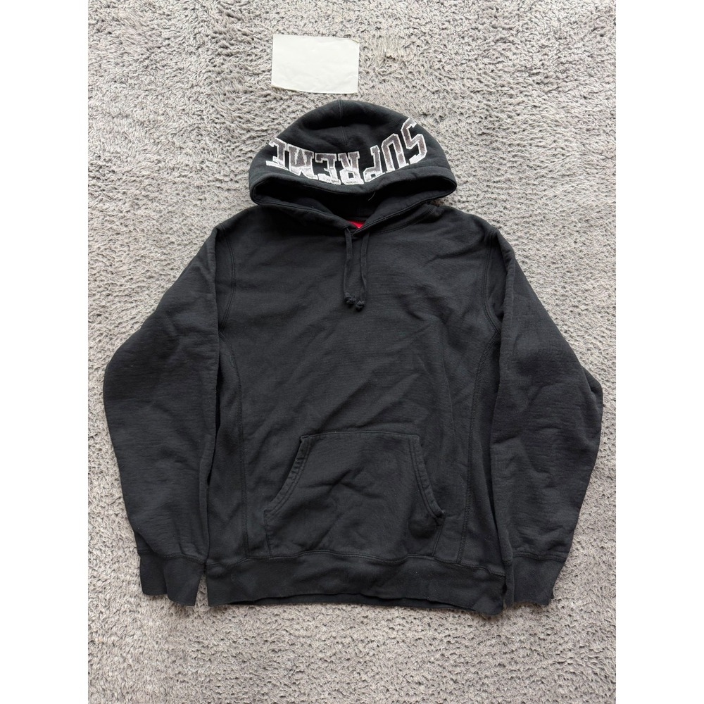 Supreme Sequin Arc Fleece Hooded Pullover Sweatshirt Black Mens Size L